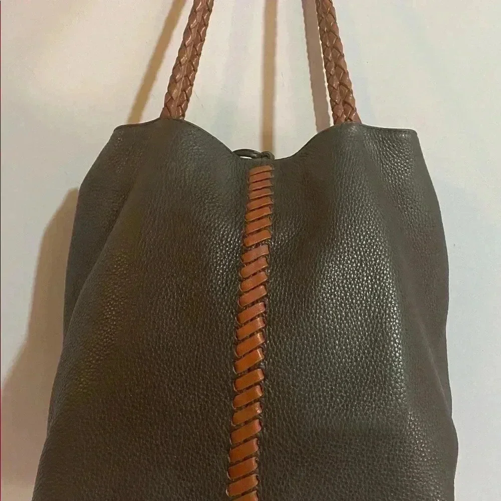 Carlos falchi dark brown leather hobo handbag